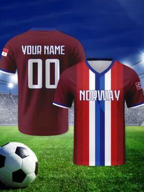 Norway National Colors Soccer Jersey - Maroon Striped Fan Top